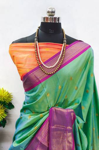 Multicolor pure silk woven zari work saree with blouse