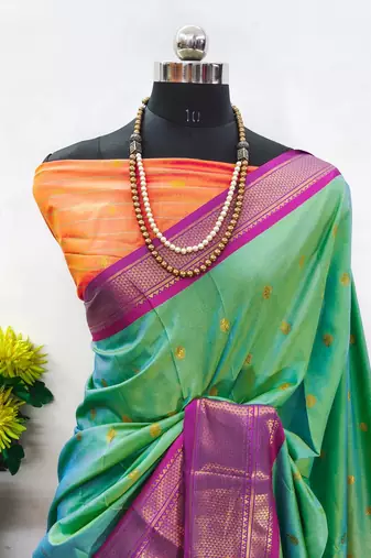 Multicolor pure silk woven zari work saree with blouse