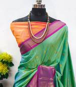 Multicolor pure silk woven zari work saree with blouse