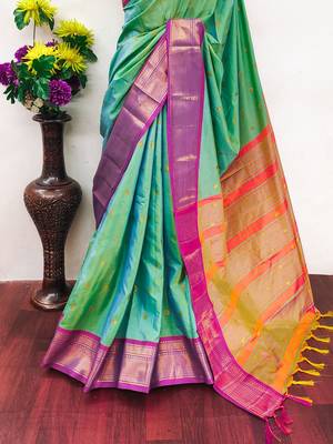 Multicolor pure silk woven zari work saree with blouse 3