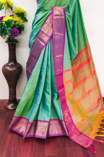 Multicolor pure silk woven zari work saree with blouse