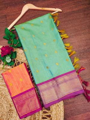 Multicolor pure silk woven zari work saree with blouse 4