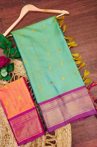 Multicolor pure silk woven zari work saree with blouse