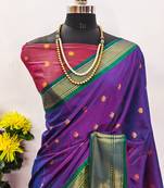 Purple pure silk woven zari work saree with blouse