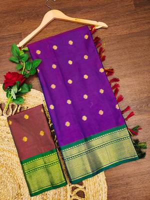 Purple pure silk woven zari work saree with blouse 4