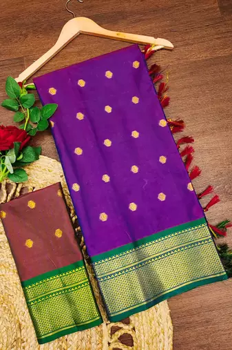 Purple pure silk woven zari work saree with blouse
