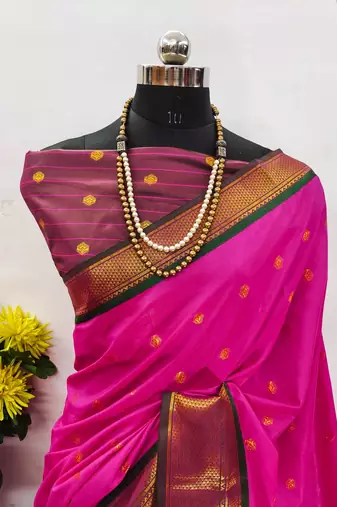 Pink pure silk woven zari work saree with blouse