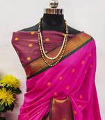Pink pure silk woven zari work saree with blouse