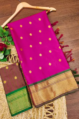 Pink pure silk woven zari work saree with blouse