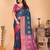 Dark blue pure silk printed zari work saree with blouse
