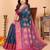 Dark blue pure silk printed zari work saree with blouse