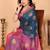Dark blue pure silk printed zari work saree with blouse