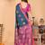 Dark blue pure silk printed zari work saree with blouse