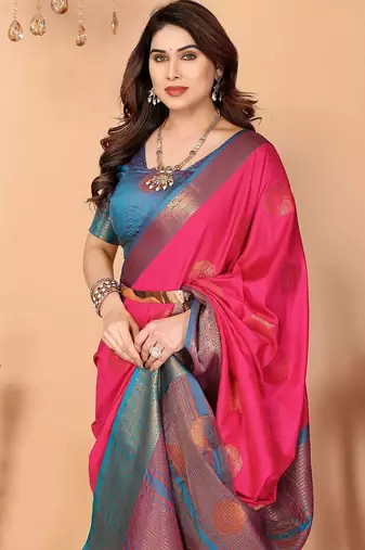 Pink pure silk woven zari work saree with blouse