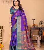 Purple pure silk woven zari work saree with blouse
