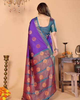Purple pure silk woven zari work saree with blouse 3