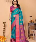 Multicolor pure silk printed zari work saree with blouse