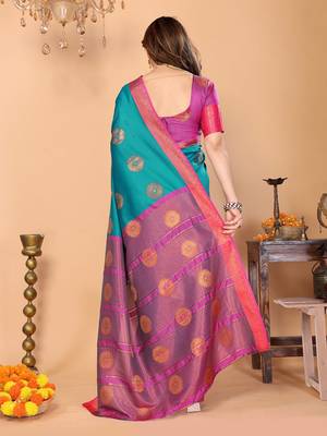 Multicolor pure silk printed zari work saree with blouse 5