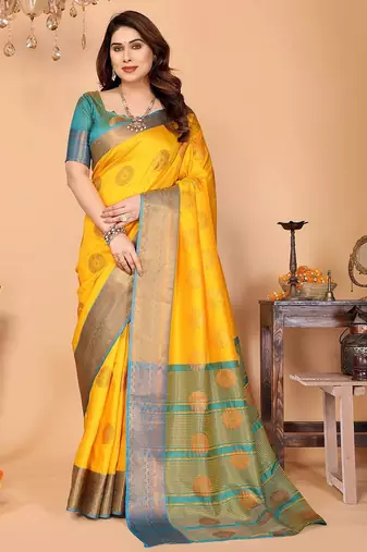 Multicolor pure silk woven zari work saree with blouse