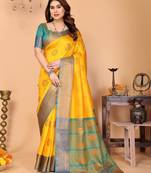 Multicolor pure silk woven zari work saree with blouse