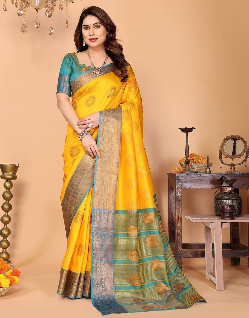 Multicolor pure silk woven zari work saree with blouse