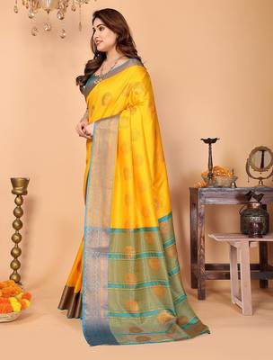 Multicolor pure silk woven zari work saree with blouse 4