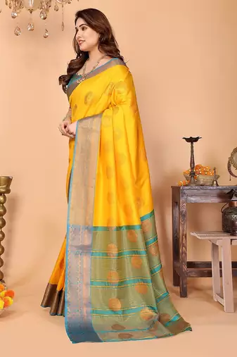 Multicolor pure silk woven zari work saree with blouse
