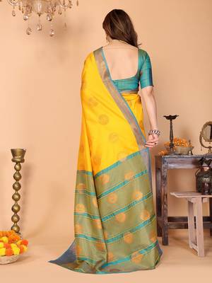 Multicolor pure silk woven zari work saree with blouse 5