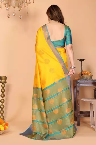 Multicolor pure silk woven zari work saree with blouse