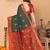 Dark green maroon silk blend woven zari work saree with blouse