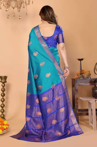 Light blue silk blend woven zari work saree with blouse