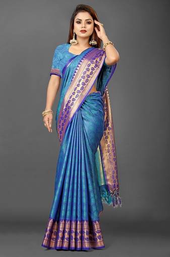 Light blue pure silk  zari work saree with blouse