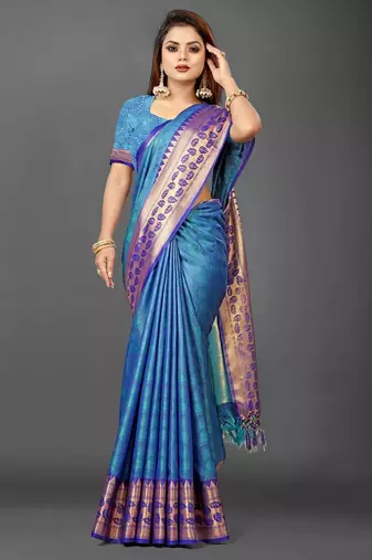 Light blue pure silk  zari work saree with blouse