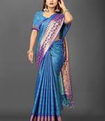 Light blue pure silk  zari work saree with blouse