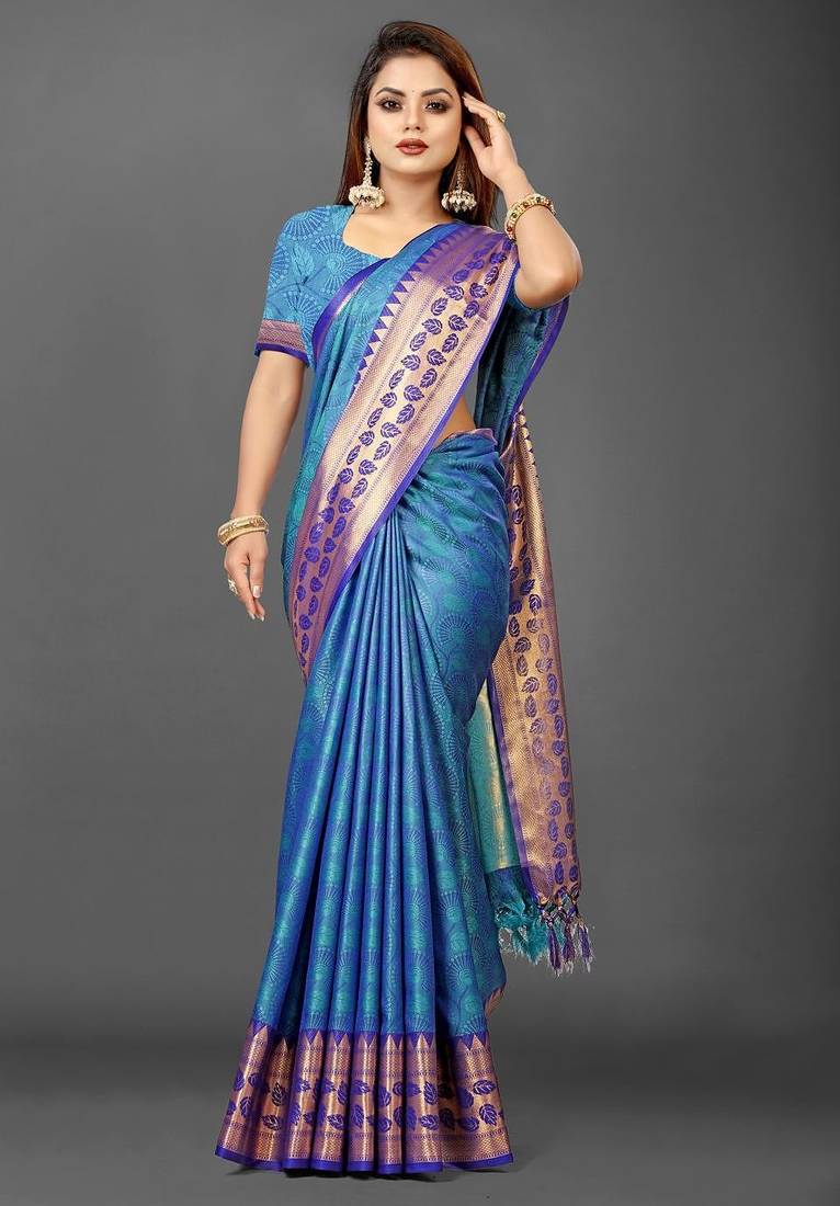 Light blue pure silk  zari work saree with blouse