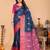 Dark blue silk blend woven zari work saree with blouse