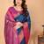 Dark blue silk blend woven zari work saree with blouse