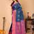Dark blue silk blend woven zari work saree with blouse