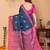 Dark blue silk blend woven zari work saree with blouse