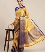 Yellow blended cotton  zari work saree with blouse