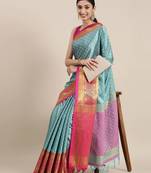 Light blue blended cotton  zari work saree with blouse