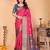 Pink blue silk blend woven zari work saree with blouse