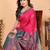 Pink blue silk blend woven zari work saree with blouse