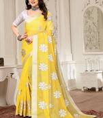 Yellow chanderi  zari work saree with blouse