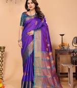 Purple silk blend woven zari work saree with blouse