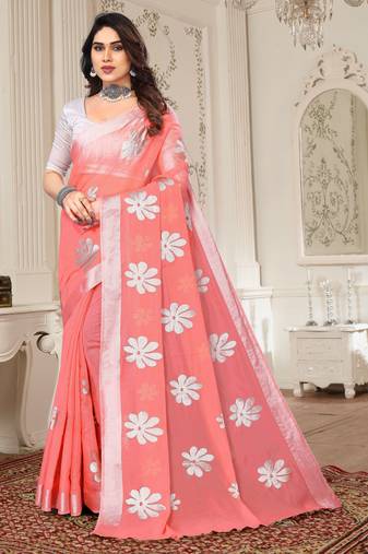 Pink chanderi  zari work saree with blouse