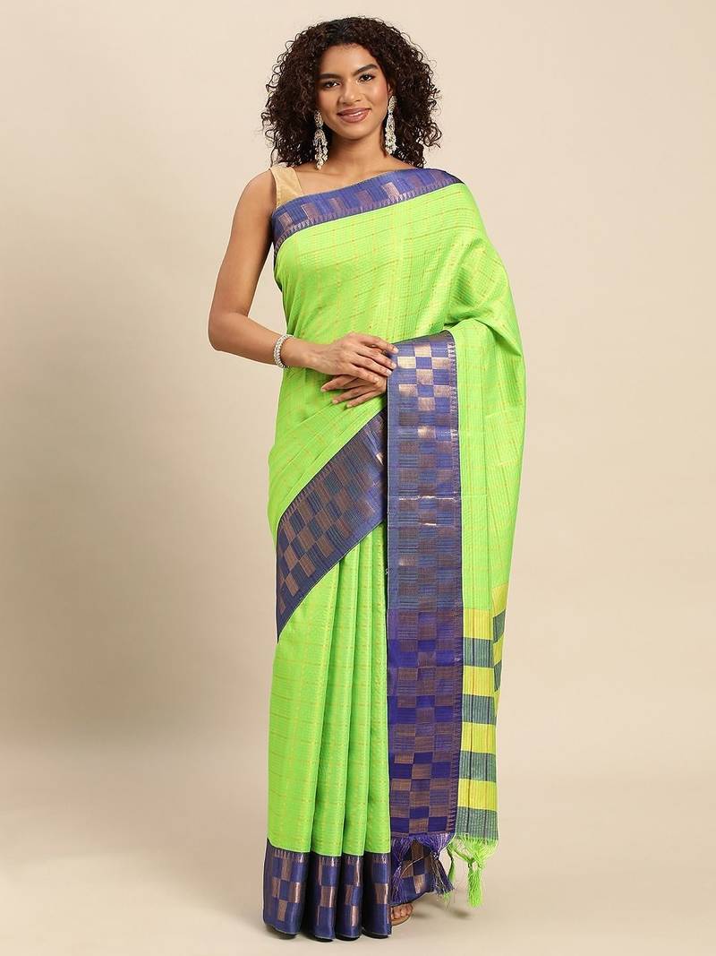 Light green pure cotton  zari work saree with blouse