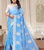 Light blue chanderi  zari work saree with blouse