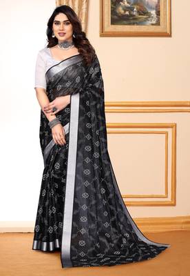 Black chanderi printed zari work saree with blouse 1