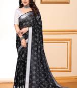 Black chanderi printed zari work saree with blouse